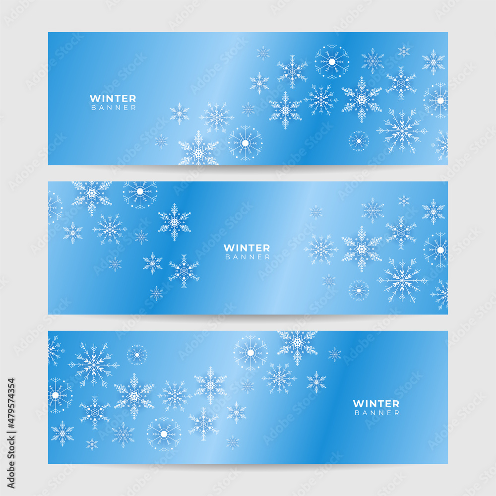 Shiny Winter Blue Snowflake design template banner Shiny Winter Blue Snowflake design template banner