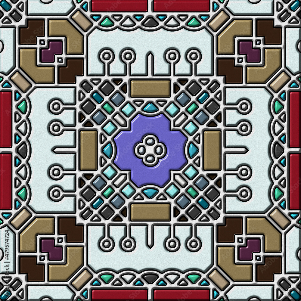abstract art, mosaic pattern, symmetric and geometric shapes