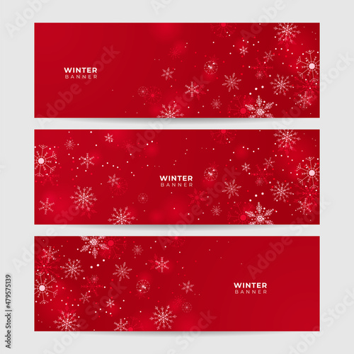 Winter Dark red Snowflake design template banner