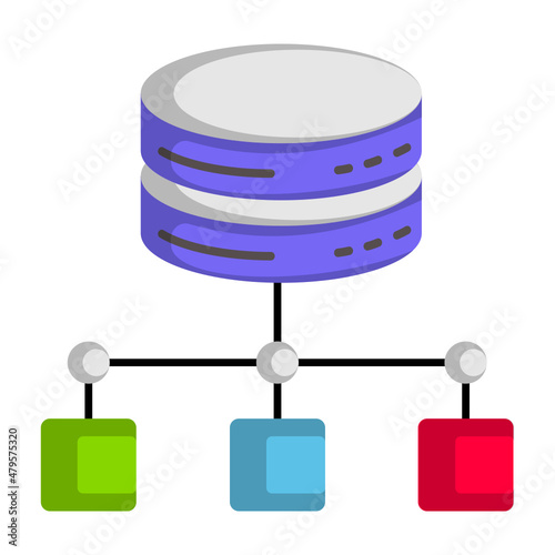 Distributed database Concept, decentralised independent computers Vector Color Icon Design, Big data Symbol, Business intelligence Sign,Web hosting and Data Center Stock Illustration