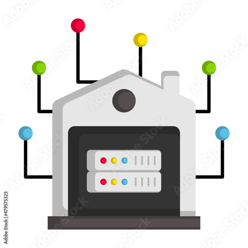 Data extracted from IoT devices Concept, Mapping inter-connectivity Vector Color Icon Design, Big data Symbol, Business intelligence Sign,Web hosting and Data Center Stock Illustration