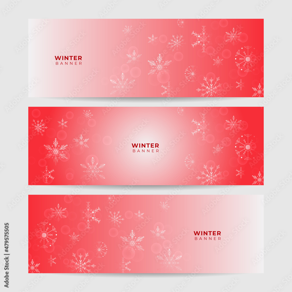 Winter background red Snowflake design template banner