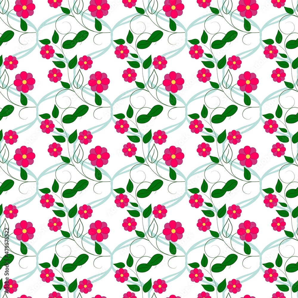 Red flowers twigs on white seamless pattern Red flowers twigs on white seamless pattern