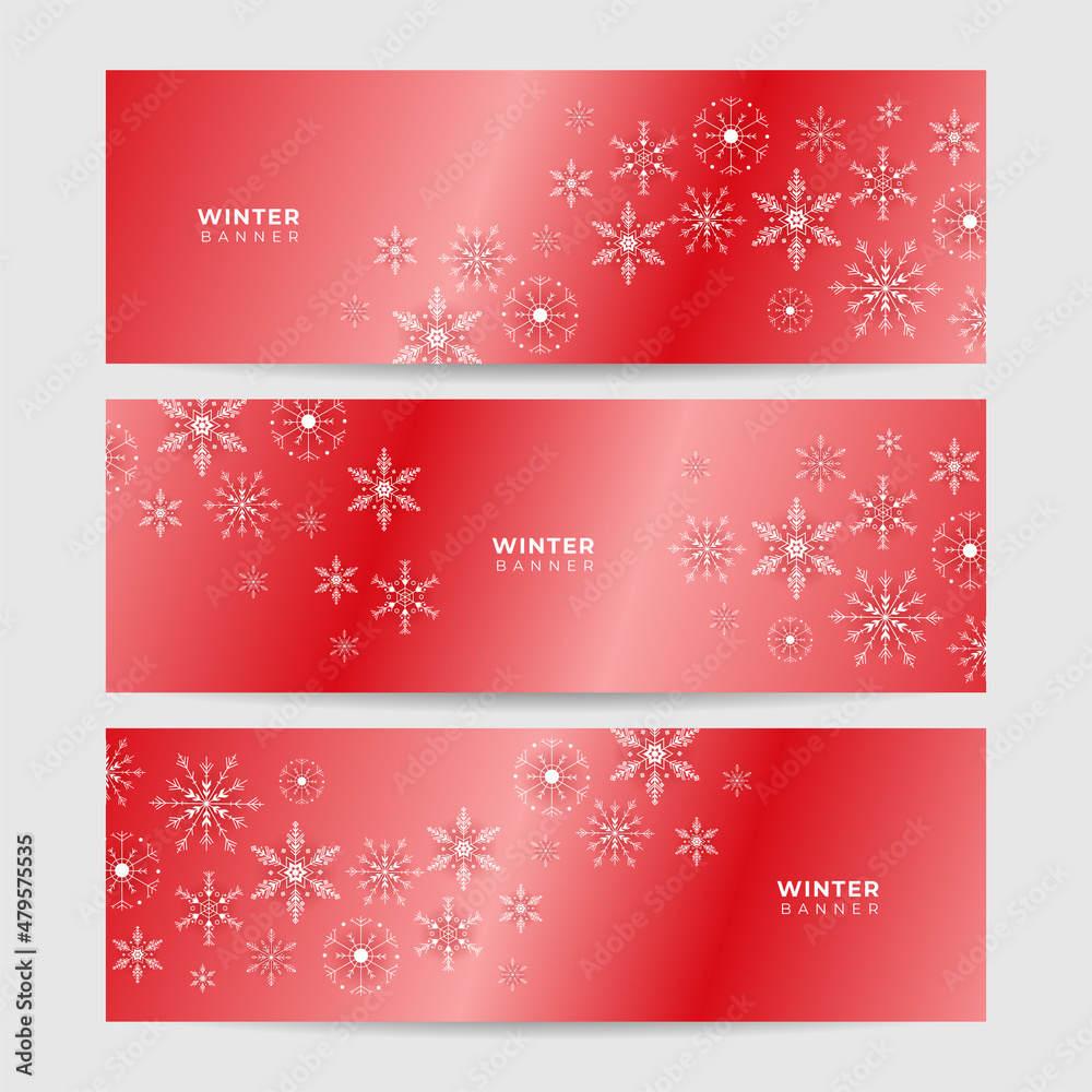 Shiny Winter red Snowflake design template banner