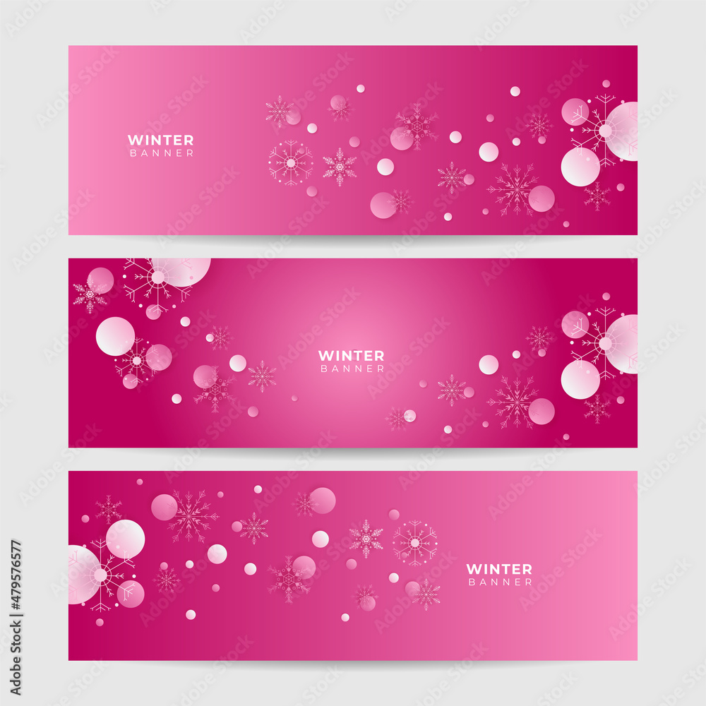 Snowy christmas pink Snowflake design template banner Snowy christmas pink Snowflake design template banner