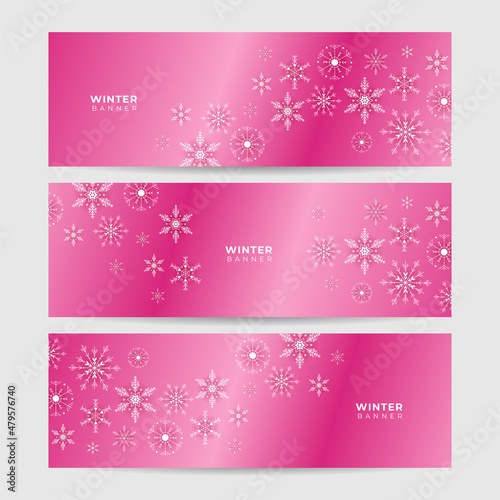 Shiny Winter pink Snowflake design template banner