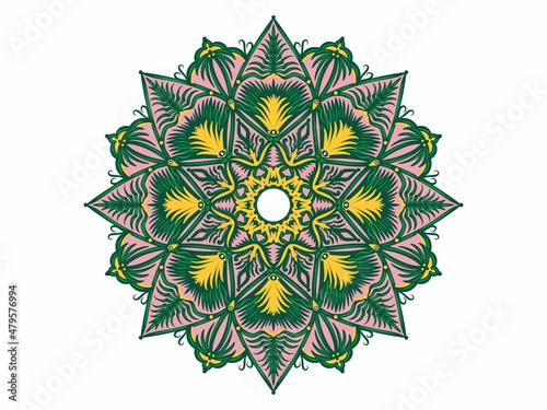 Mandala Illustration. Mandala design background. Colorful mandala ornament, creative work hand drawing. Digital art illustration