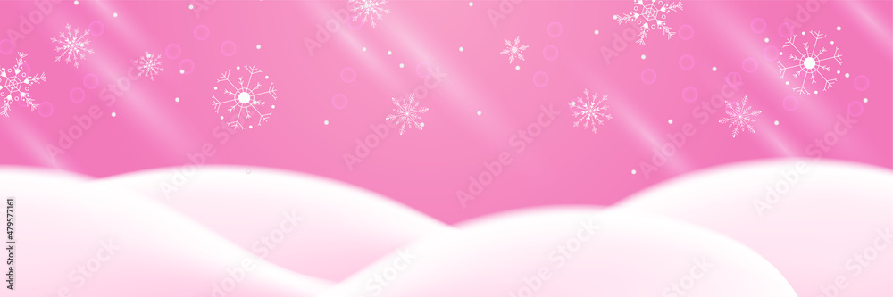 Winter background pink Snowflake design template banner Winter background pink Snowflake design template banner