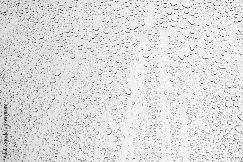 Obraz premium Gray Surface with droplets of water drop. Close up Water Drops on window Glass on an autumn rainy day. rain Wet weather Background