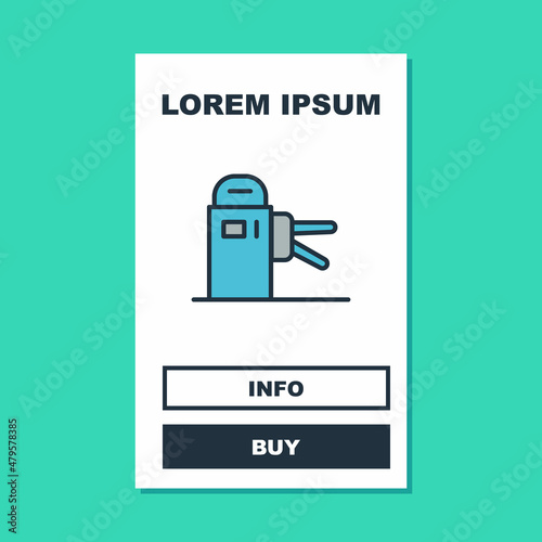 Filled outline Turnstile icon isolated on turquoise background. Vector