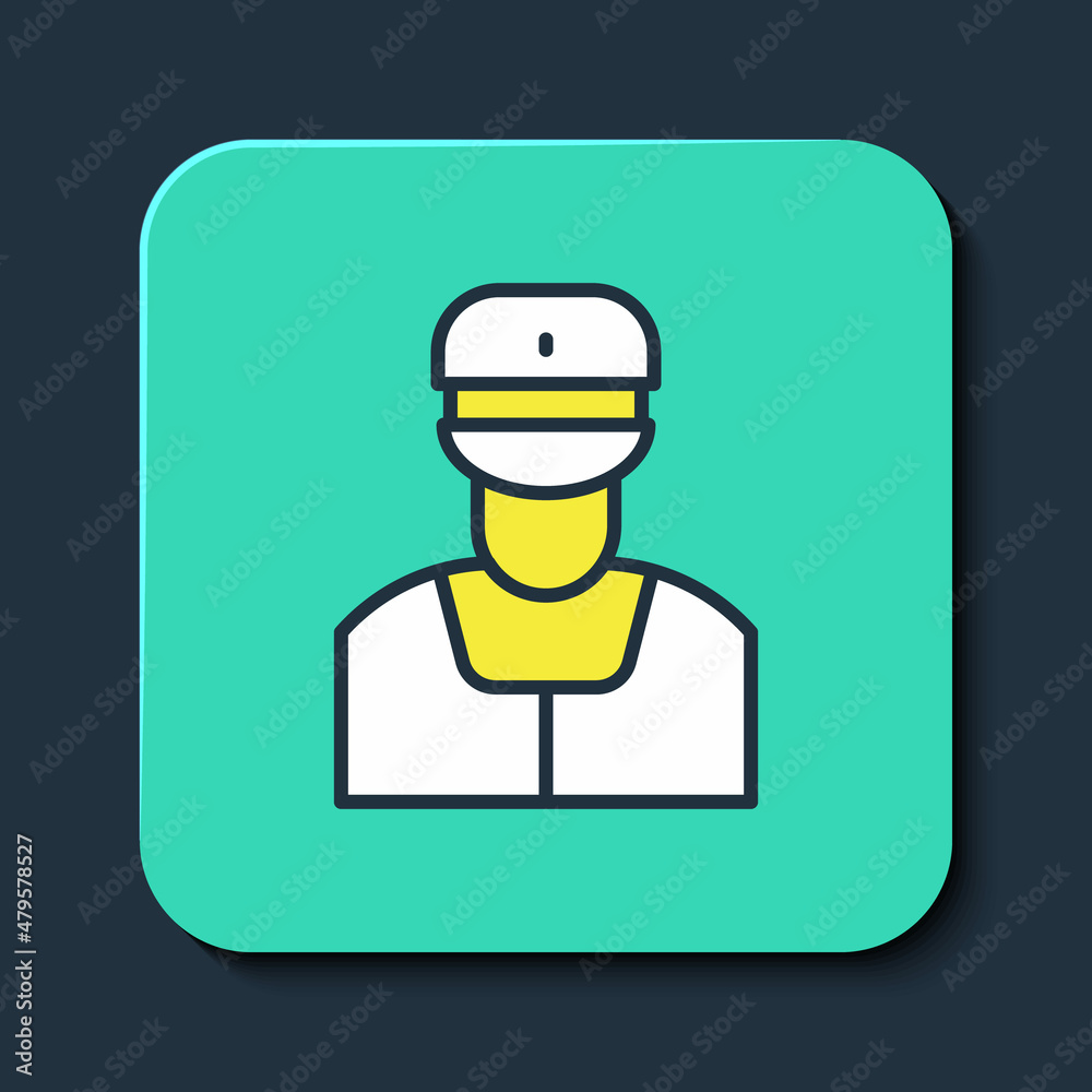 Filled outline Train conductor icon isolated on blue background. Turquoise square button. Vector Filled outline Train conductor icon isolated on blue background. Turquoise square button. Vector