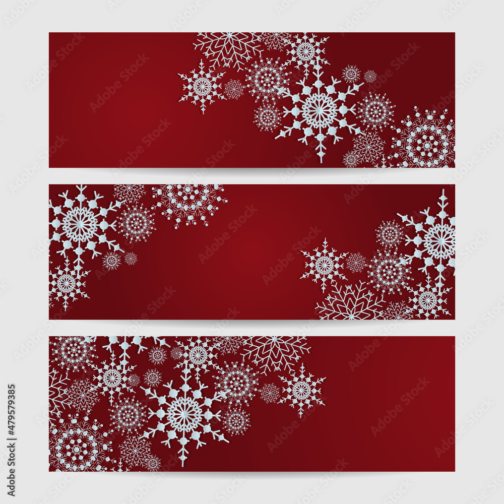 Winter Dark red Snowflake design template banner Winter Dark red Snowflake design template banner
