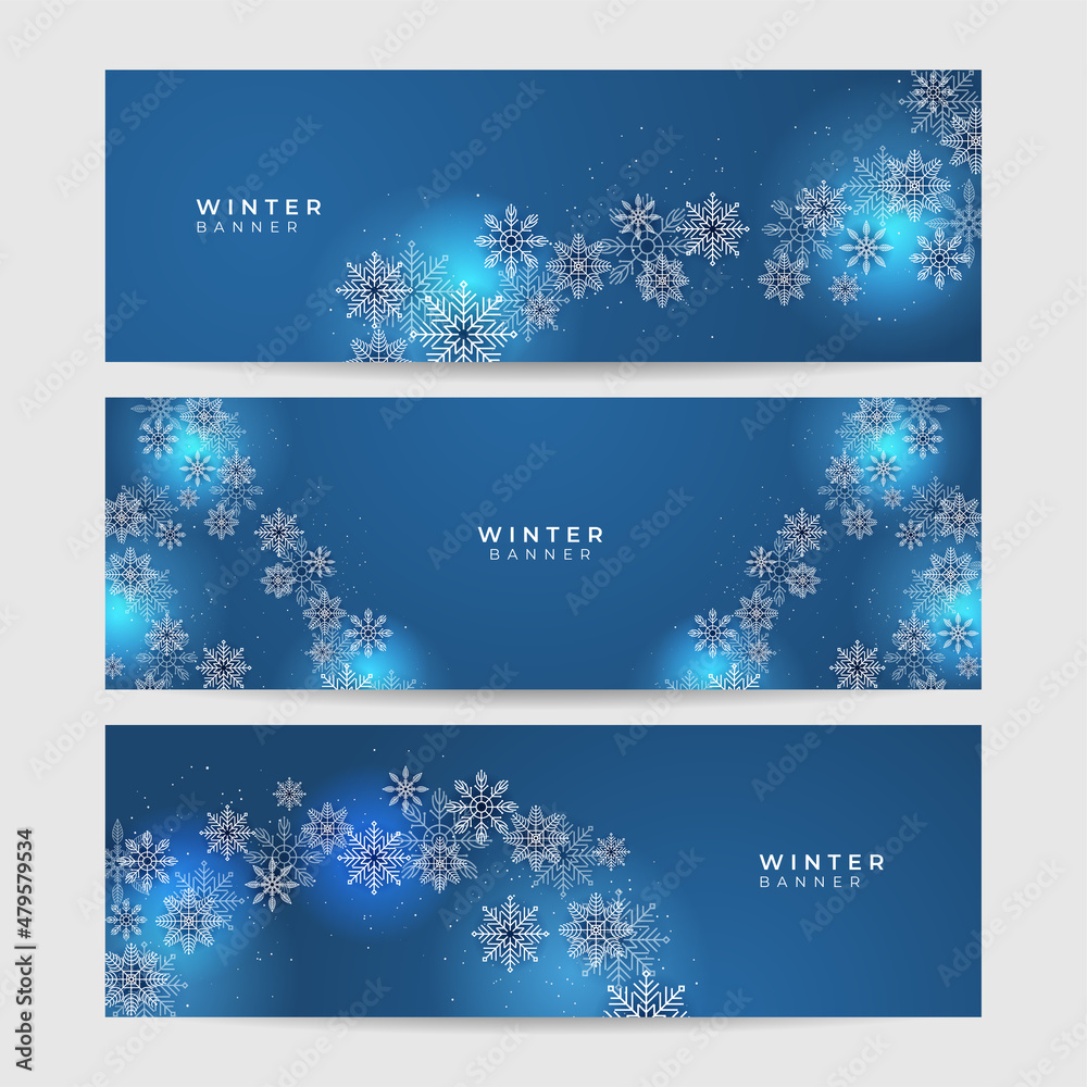 Shiny Winter blue Snowflake design template banner