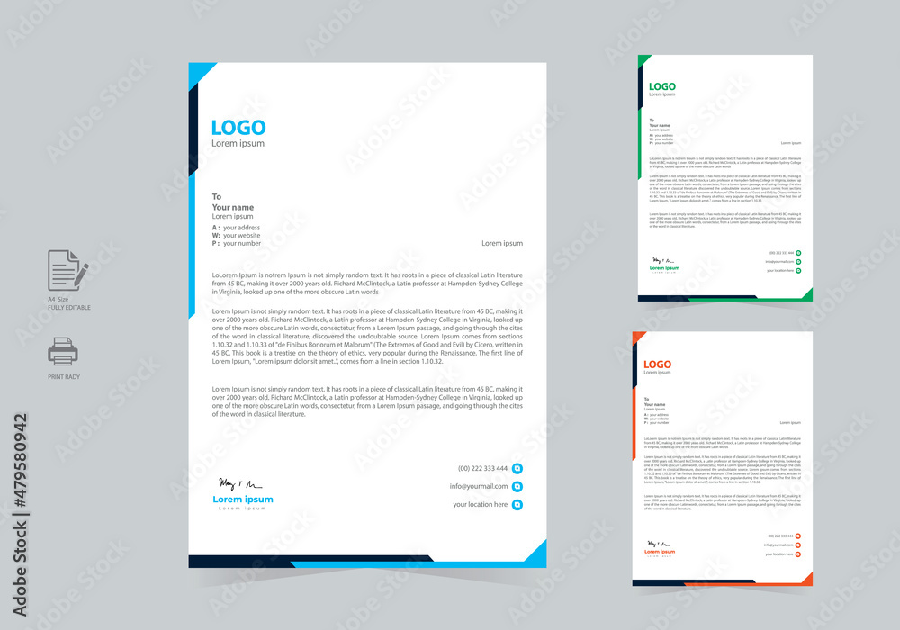 A4 letterhead design for corporate office. Vector design illustration. Modern abstract letterhead design.zip