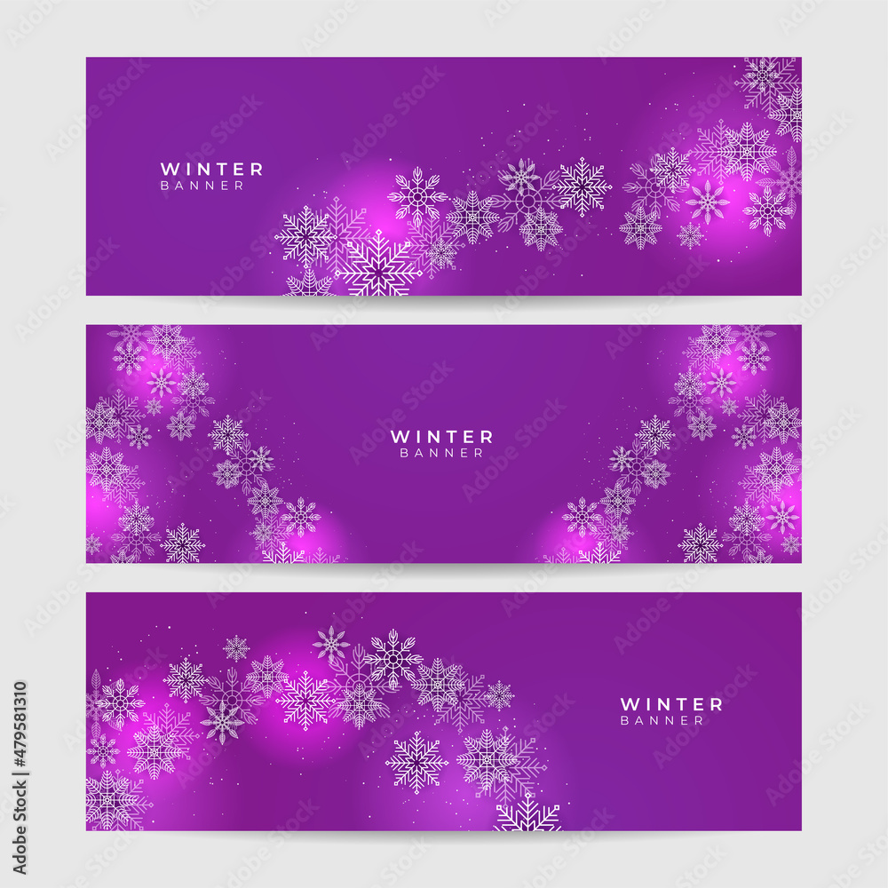 Shiny Winter purple Snowflake design template banner