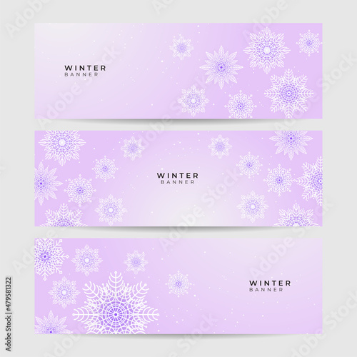 Soft winter purple Snowflake design template banner