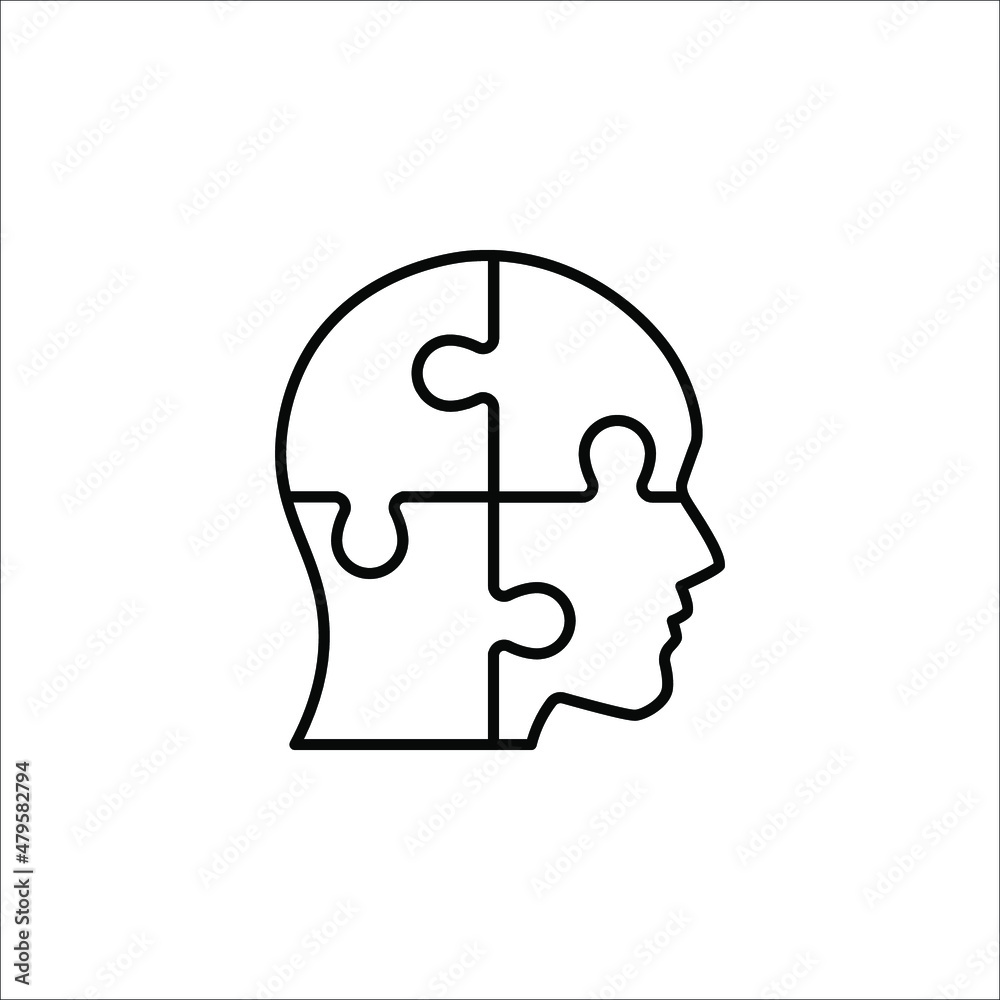 People head with puzzles elements black vector icon on white background People head with puzzles elements black vector icon on white background