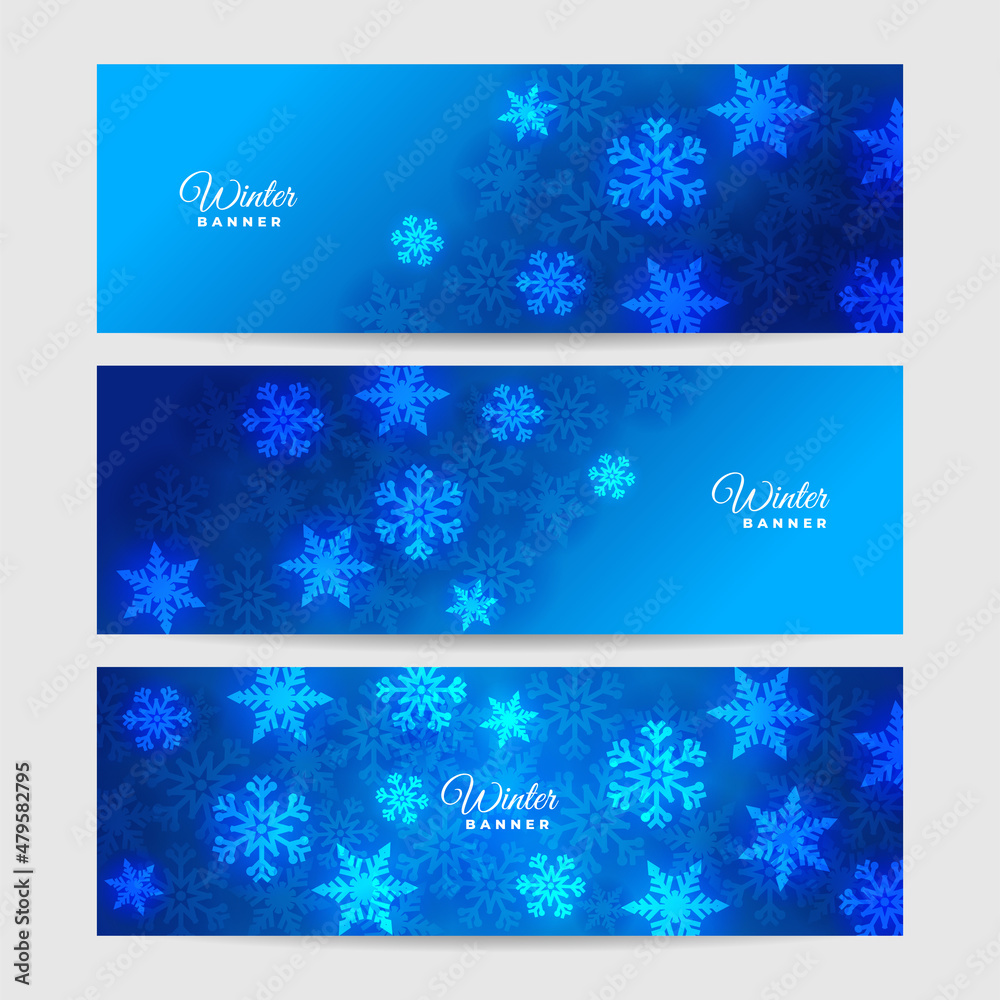 Bright snow Blue Snowflake design template banner