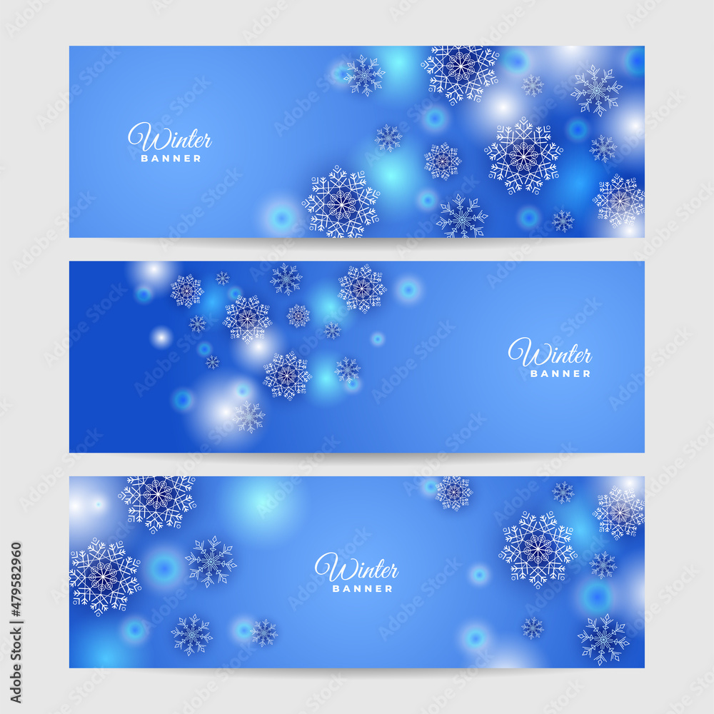 Bright snow Blue Snowflake design template banner