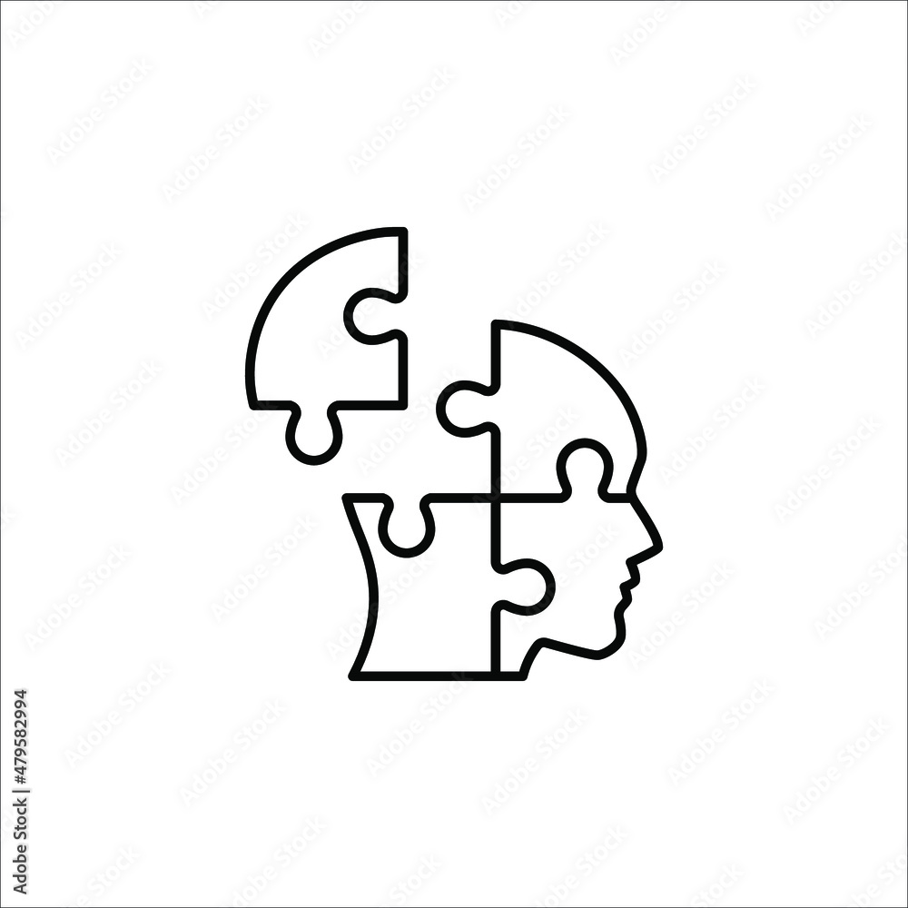 People head with puzzles elements black vector icon on white background People head with puzzles elements black vector icon on white background