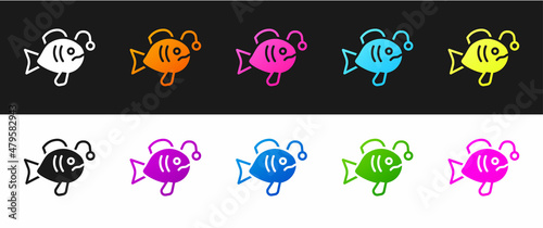 Set Tropical fish icon isolated on black and white background. Exotic fish. Vector