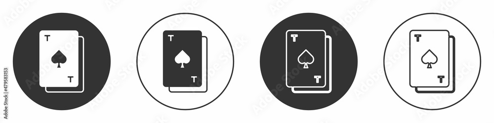 Black Playing card with spades symbol icon isolated on white background. Casino gambling. Circle button. Vector