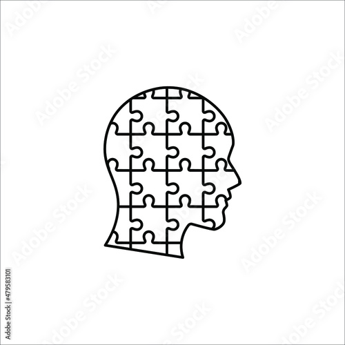 People head with puzzles elements black vector icon on white background