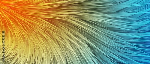Gradient abstract 3d background. Design fine fibers, ice and fire, threads, space plants, neon lighting. Space grass, vegetation. Poster for social networks, websit. Vector illustration.