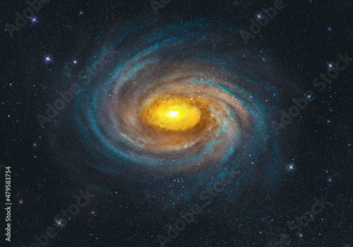 Fototapeta Naklejka Na Ścianę i Meble -  A spiral galaxy with golden center
