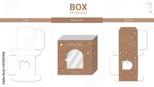 Box packaging and mockup die cut template