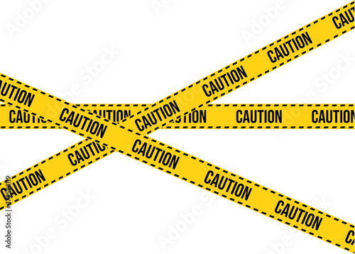 Yellow caution tape on transparent background. Vector warning ribbon in black and yellow colors