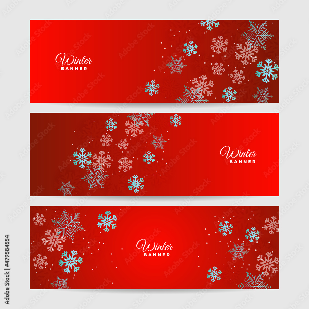 Bright snow red Snowflake design template banner Bright snow red Snowflake design template banner