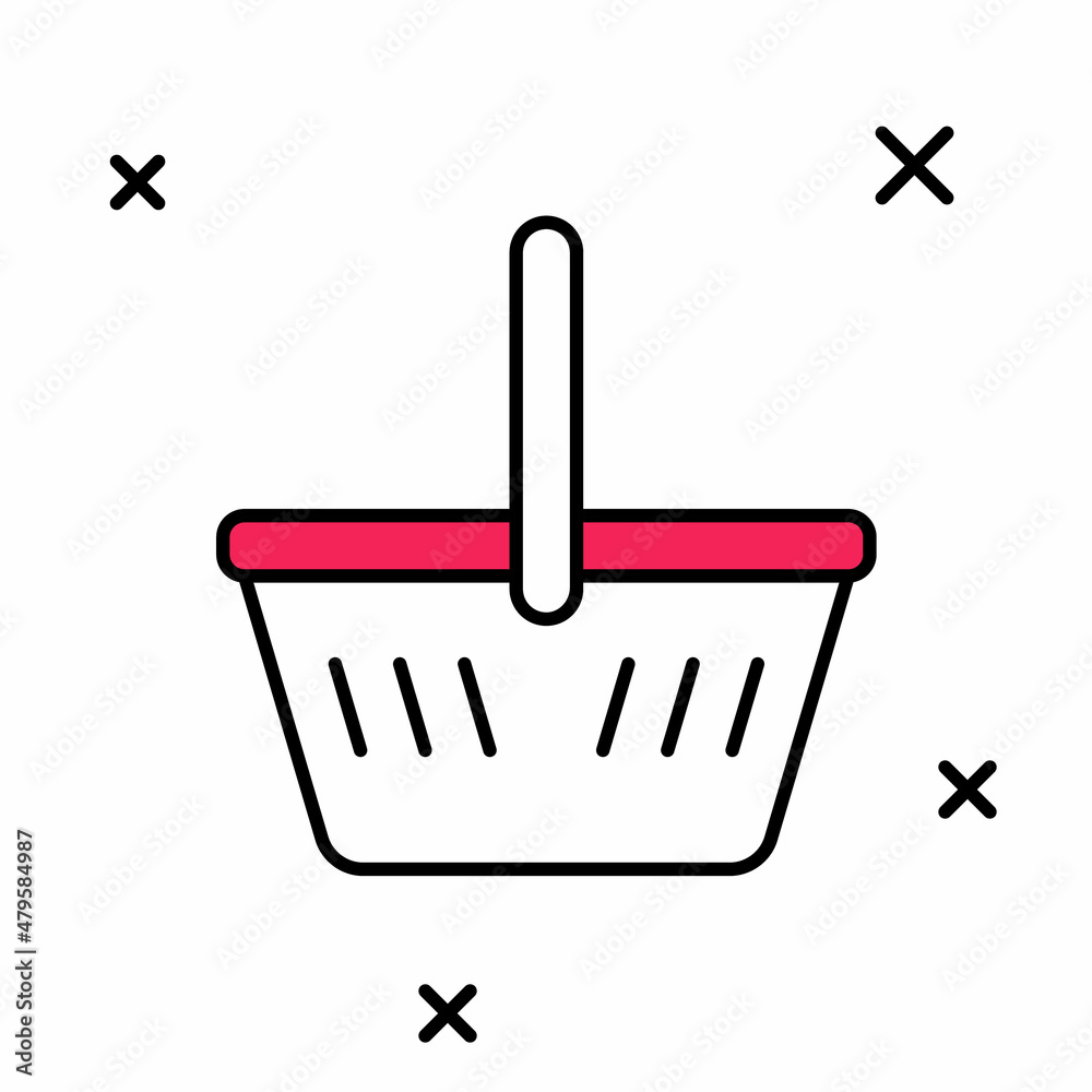 Filled outline Shopping basket icon isolated on white background. Online buying concept. Delivery service sign. Shopping cart symbol. Vector Filled outline Shopping basket icon isolated on white background. Online buying concept. Delivery service sign. Shopping cart symbol. Vector
