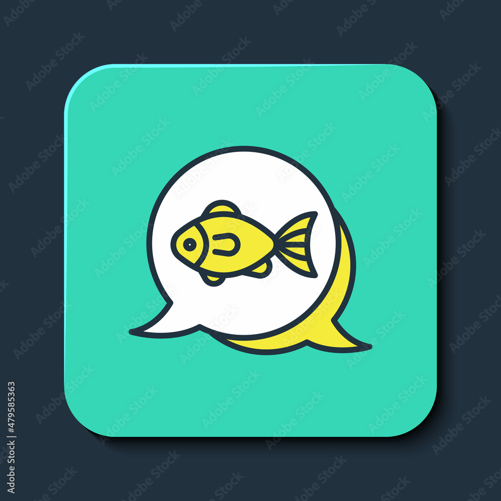 Fototapeta premium Filled outline Fish icon isolated on blue background. Turquoise square button. Vector