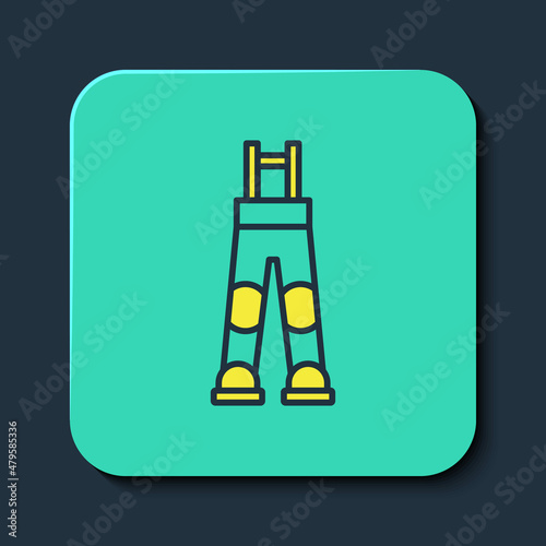 Filled outline Fisherman rubber pants icon isolated on blue background. Turquoise square button. Vector