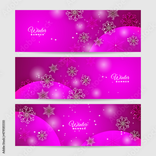 Bright snow purple Snowflake design template banner