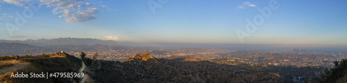 Panoramic view of the city Los Angeles surrounded by the mountains