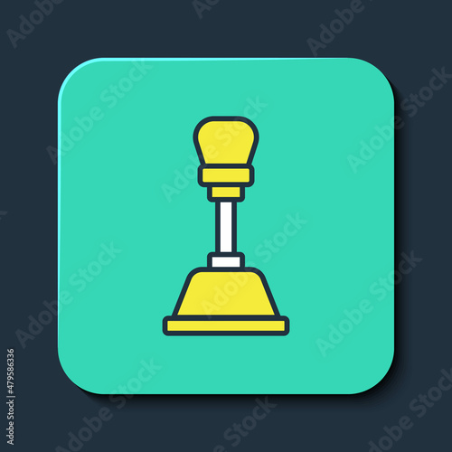 Filled outline Gear shifter icon isolated on blue background. Manual transmission icon. Turquoise square button. Vector