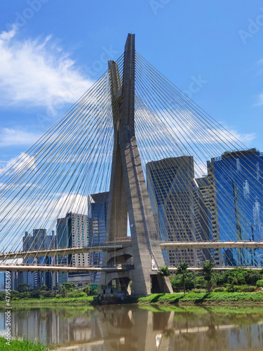 View of the cable-stayed bridge of the Marginal Pinheiros in Sao Paulo photo