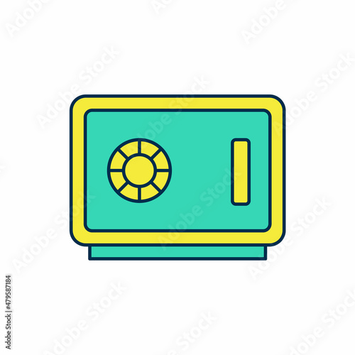 Filled outline Safe icon isolated on white background. The door safe a bank vault with a combination lock. Reliable Data Protection. Vector