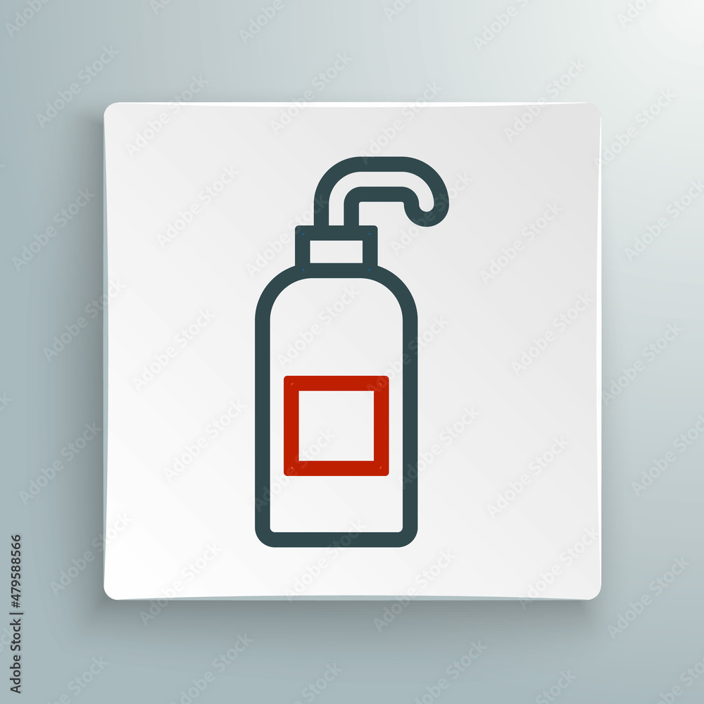 Line Bottle of liquid antibacterial soap with dispenser icon isolated on white background. Antiseptic. Disinfection, hygiene, skin care. Colorful outline concept. Vector Line Bottle of liquid antibacterial soap with dispenser icon isolated on white background. Antiseptic. Disinfection, hygiene, skin care. Colorful outline concept. Vector
