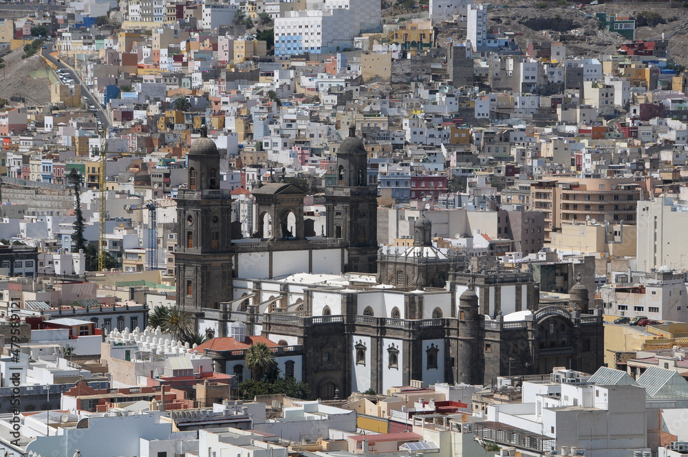 Fotografía aérea del nbarrio de Vegueta y catedral de Santa Ana, en la ciudad de Las Palmas, capital de la isla de Gran Canaria