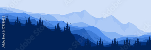 blue nature mountain landscape flat design vector good for wallpaper design, design template, background template, and tourism design template