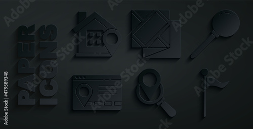 Set Search location, Push pin, Infographic of city map navigation, Location marker, Folded and with house icon. Vector