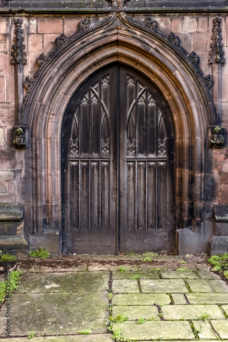 Old style wooden church door