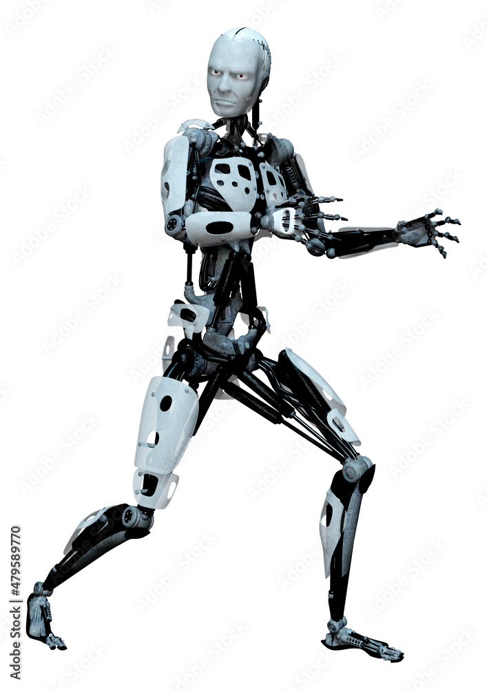 3D Rendering Male Robot on White