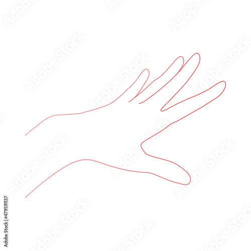 Line art sketch of a tense hand reaching for an object in an upright position