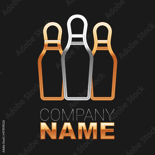 Line Bowling pin icon isolated on black background. Juggling clubs, circus skittles. Colorful outline concept. Vector
