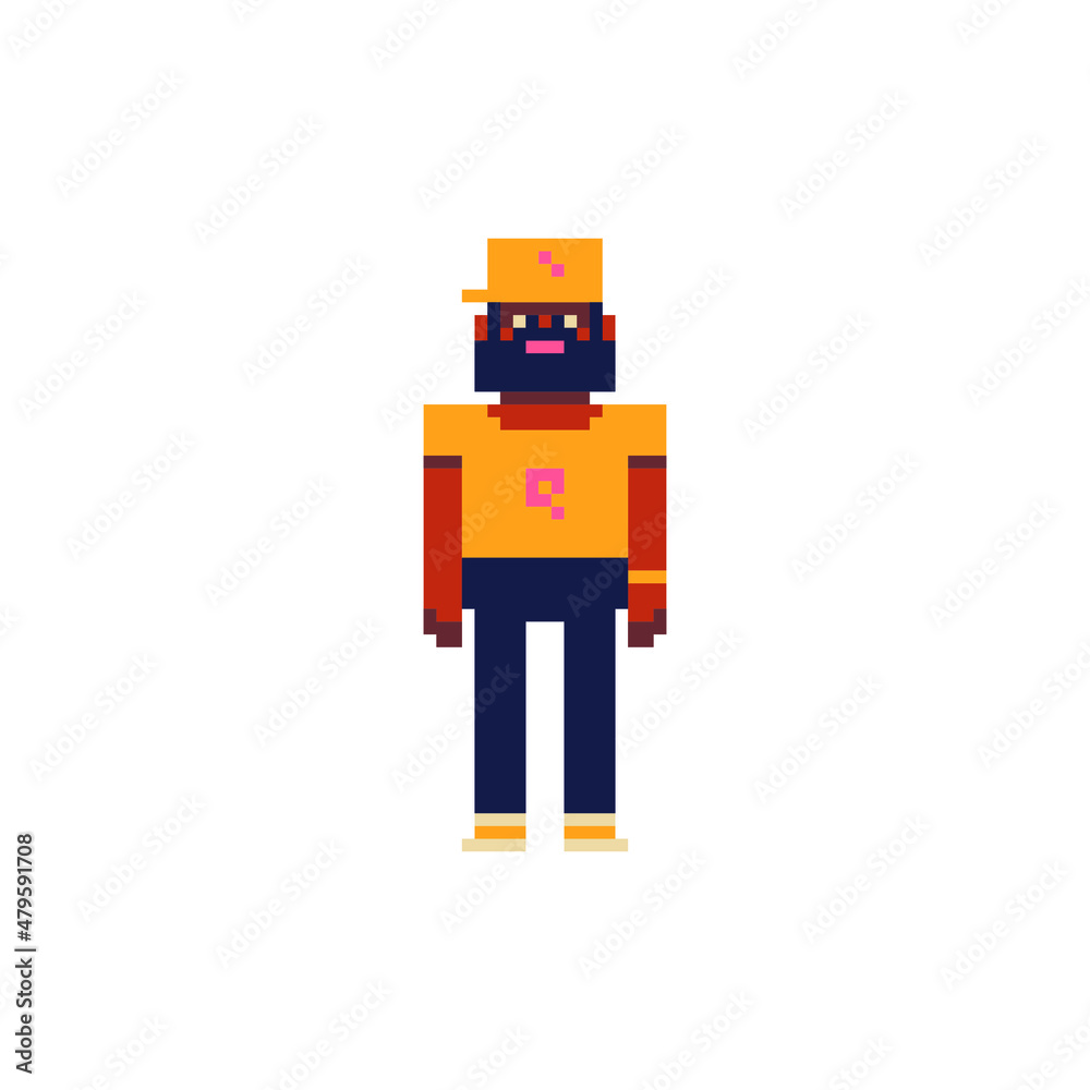 Brutal man in a cap with a beard. Pixel art style character. Avatar, portrait, profile picture. Game assets. 8-bit. Isolated vector illustration. Brutal man in a cap with a beard. Pixel art style character. Avatar, portrait, profile picture. Game assets. 8-bit. Isolated vector illustration.
