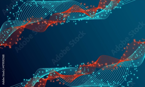 Vector technological background, frame. Free wave design, ice and flame. Dot pattern,star pattern, sound wave, connection elements. Artificial intelligence. Digital network. Banner for social networks